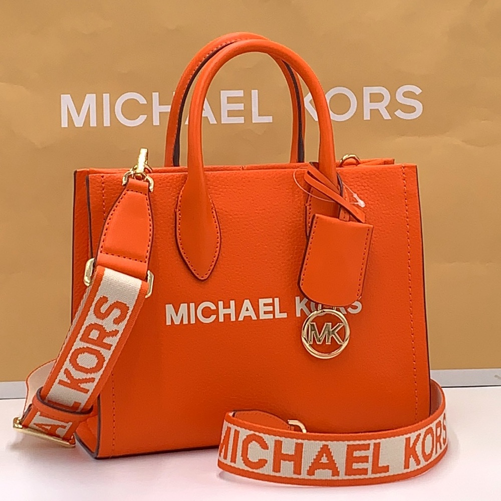 Michael Kors Mirella Small Pebbled Leather Crossbody Top Zip XBODY Bag Poppy NWT